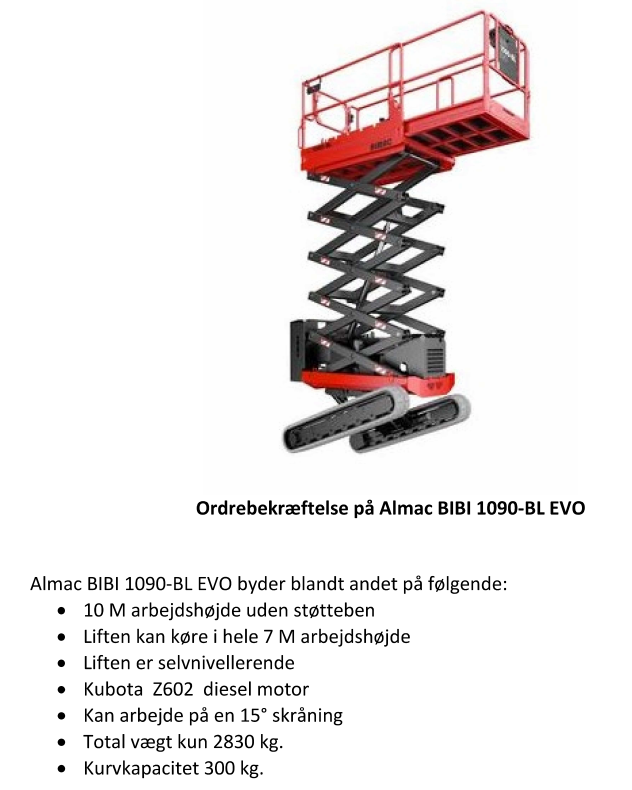 Bæltelift / Sakselift 10 m (Almac BIBI 1090-BL EVO)